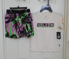 NWT 2pc Volcom Shirt  Colorful Leaf Print Swim Shorts sz 4t 5 or 6