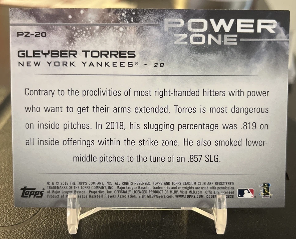 2019 Topps Stadium Club- Power Zone Gleyber Torres Black /99 #PZ-20 NY Yankees - Image 2 of 2