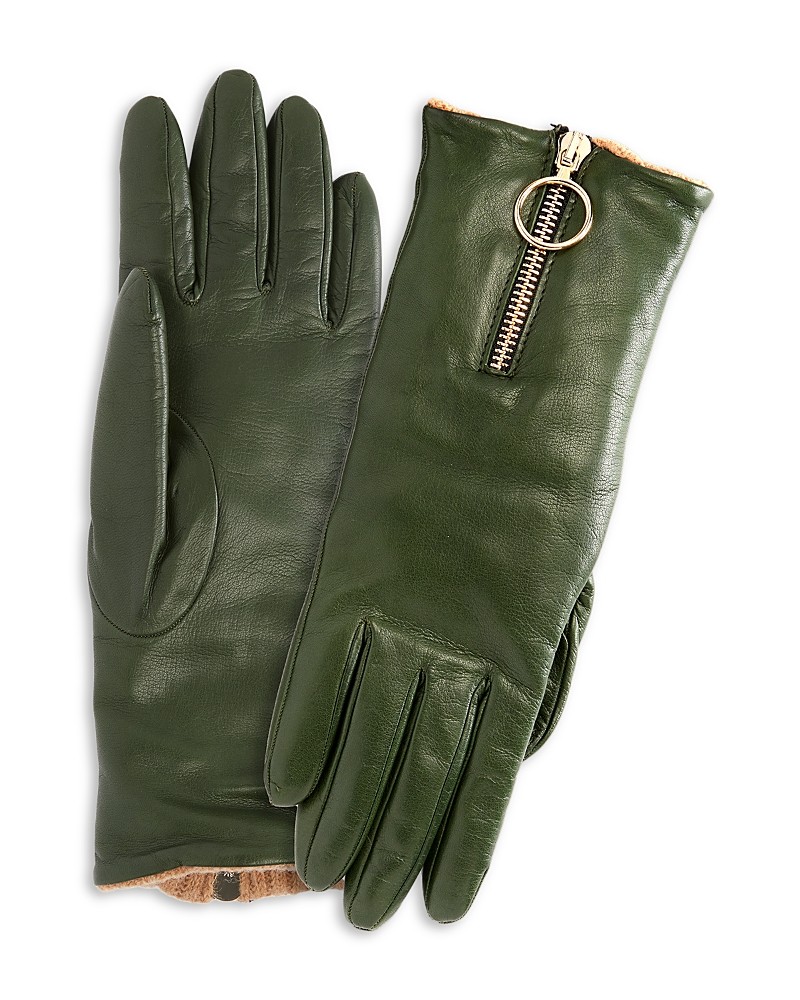 Bloomingdale's Fancy Cashmere Lined Leather Gloves - SIZE 6 GREEN