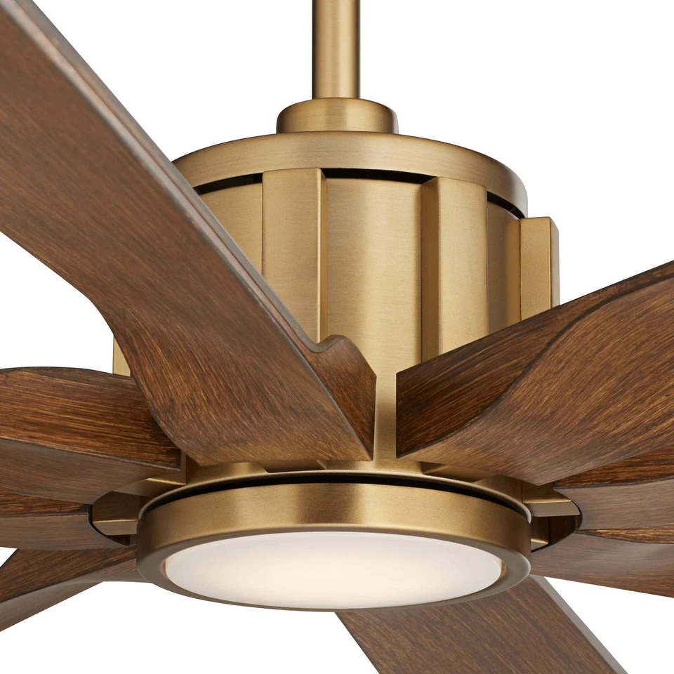 70" Possini Defender Soft Brass Koa Damp LED Ceiling Fan with Remote - Image 3 of 4