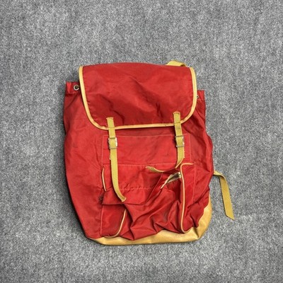 Vintage Sac Lafuma Backpack Canvas Leather Red Casual Hiking Rucksack France