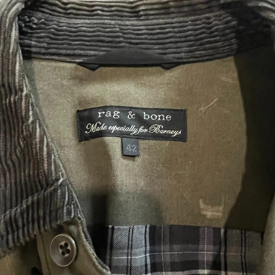 Chaqueta para tareas de algodón encerado oliva Rag & Bone x Barneys cuello de pana para hombre 42’s Foto 3 de 4
