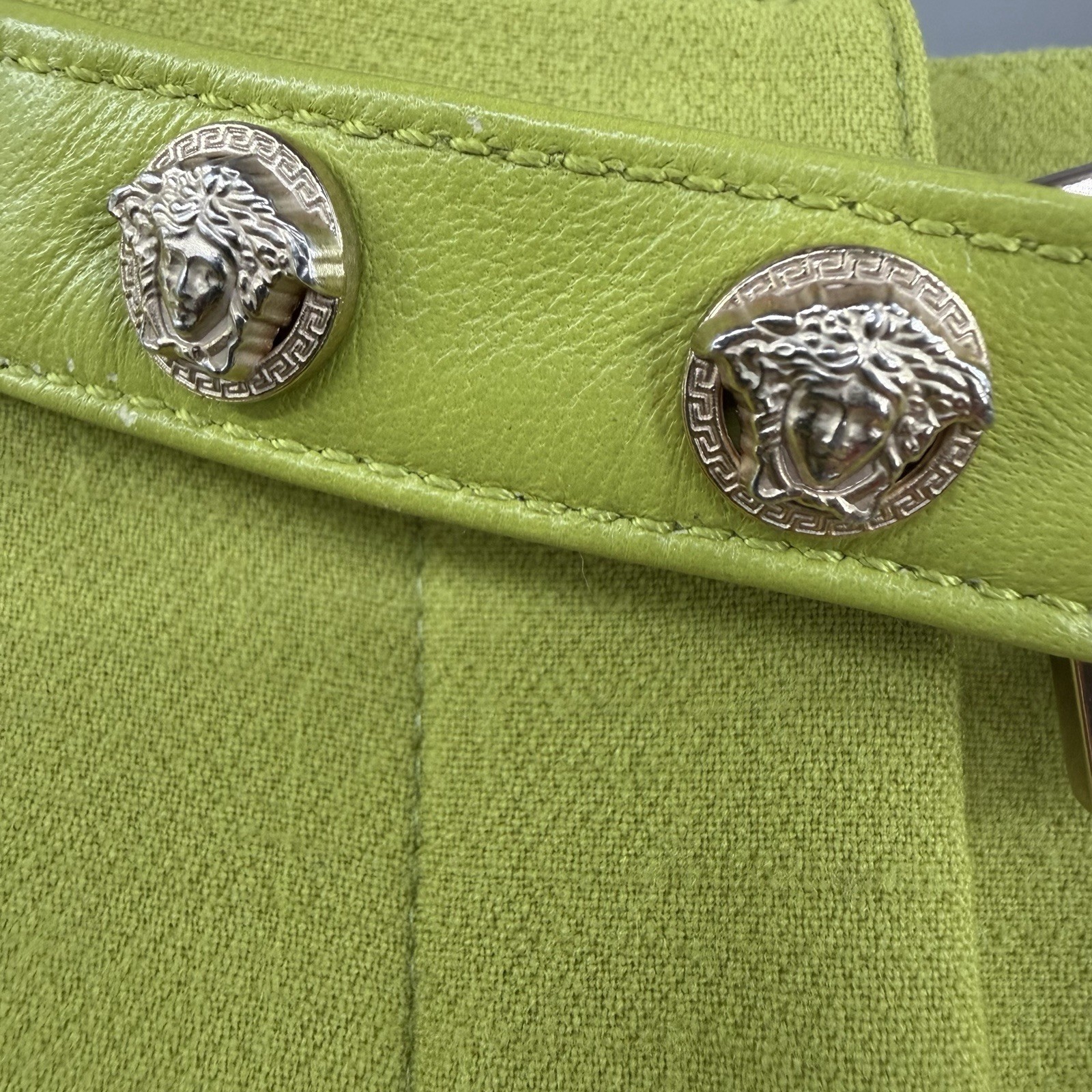 Vintage Gianni Versace Medusa Belt Wool Trousers Chartreuse IT 46 Italy image 6