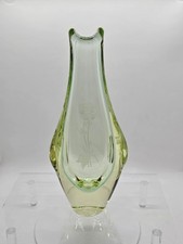 Zelezny Brod Sklo ZBS Miloslav Klinger Citrine Yellow Bud Vase Floral Etched 