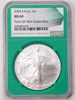 2004 $1 1oz Silver American Eagle MS69 NGC 6020686-056 Green Core Sealed Box