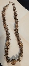 Vintage Twisted Glass Beads With Applied Pink Flower With Gold Stem Beautiful 