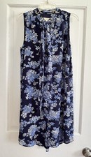 Womens Michael Kors Blue Floral Tie Neck Lined Shift Slvless Shirt Dress Size M