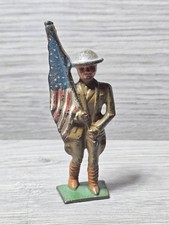 Vintage Scarce Metal Military Soldier Flag Bearer Figure Barclay Manoil