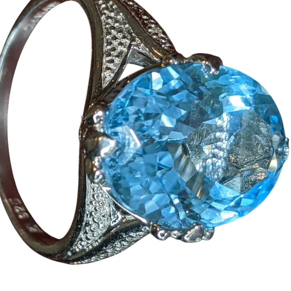 Women's Sky Blue Topaz and Diamond Accent Platinum Over Sterling Silver Ring 💍 - Image 3 of 4
