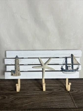 Nautical Wall Hook Rack Lighthouse Starfish &Boat-coastal Beach Decor-3 Hooks