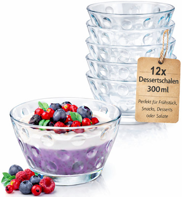 12x Glasschalen 300ml Dessertschalen Set für Pudding, Salat, Obst & Snacks