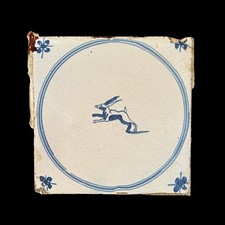 18th Century Dutch Delft Tile: Antique Hand-Painted Dutch Delft Blue Animal Tile