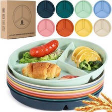 9.6Inch Multicolor Wheat Straw Divided Plates for Adults - 8PCS. Unbreakable ...