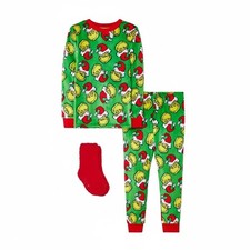 The Grinch Toddler Soft Velboa Christmas Print Green Pajama and Socks Set