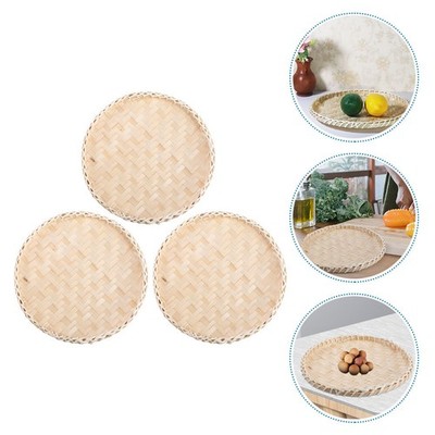 3pcs Bambus gewebte Korbschale flacher Bambus runder Obstkorb gewebt
