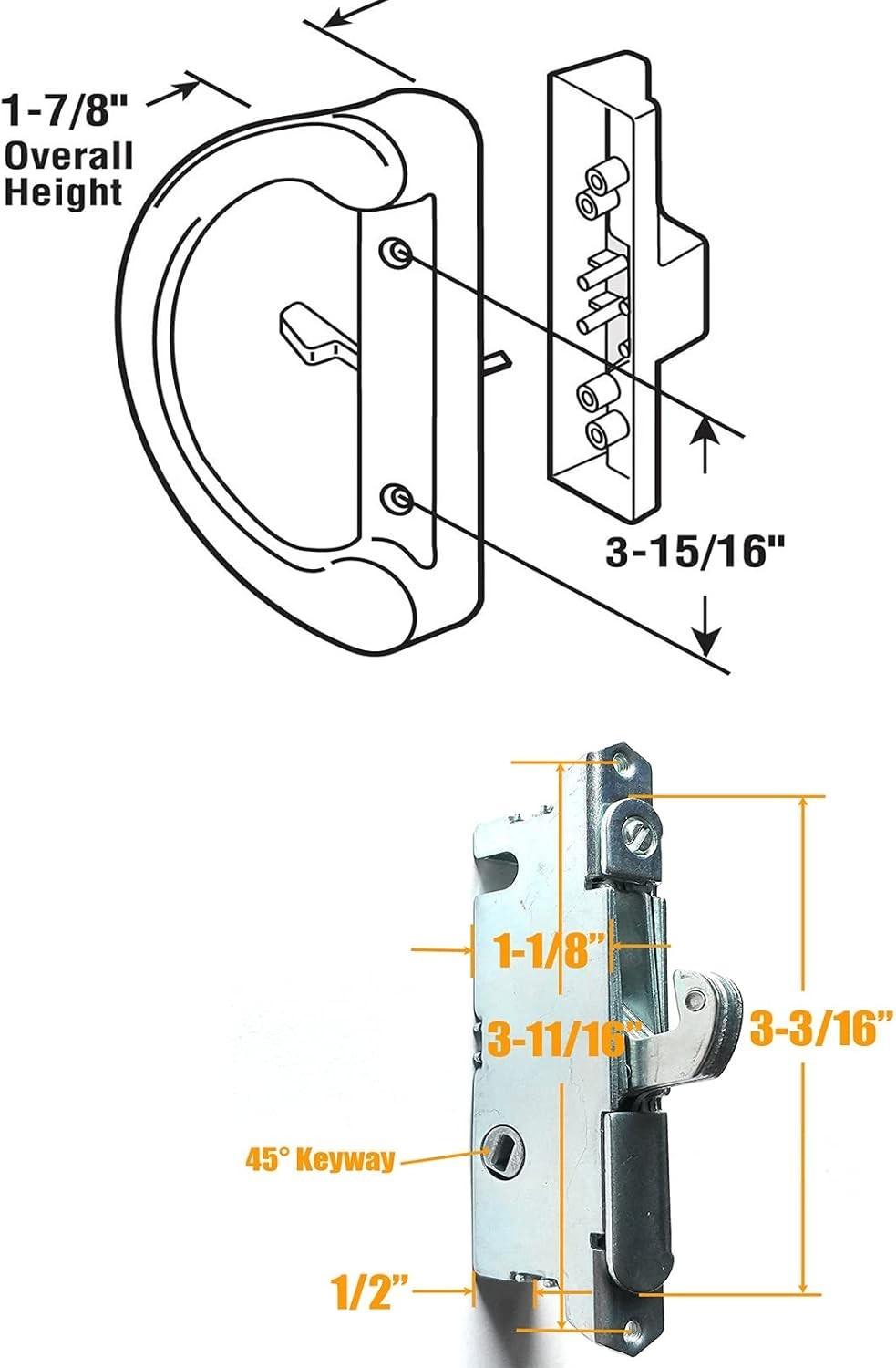 Sliding Patio Door Handle Set with Key Cylinder and Mortise Lock Full Replac