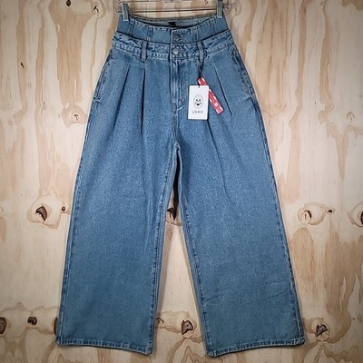 NWT Cider Wide Leg Jeans Womens Small Blue High Rise Pleated Denim Double Band