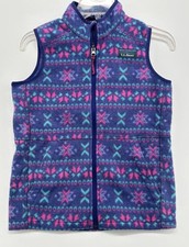 L.L. Bean Girls Fleece Vest 10-12 Geometric Purple Pink Blue Full Zip