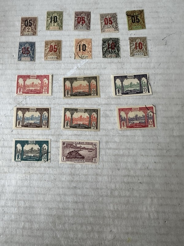 gabon  Group Of 18 Used And Unused Stamps Some With Surcharges