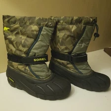 Sorel Boots Men Big Boys Sz US 7 Green Flurry NY3504-371 Round Toe Winter Snow