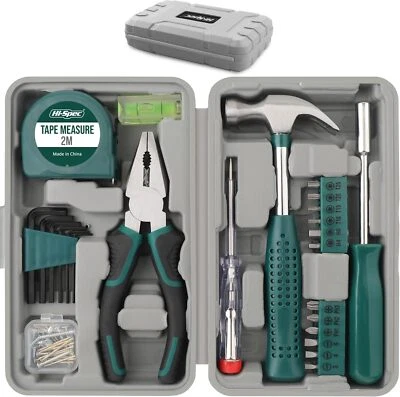 Household Hand Tool Kit Set for Home And Office DIY 25 Pc Hi-Spec Green