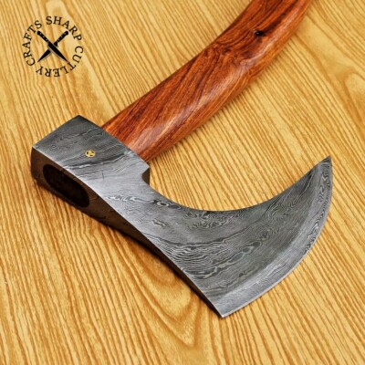 Custom Handmade Damascus Steel Viking AXE Bearded Hatchet, Tomahawk, with sheath