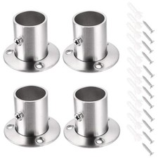4 Pack 1" Stainless Steel Closet Rod Holders End Supports Curtain Pole Sockets