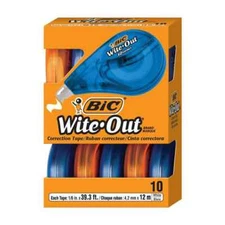 10 Pack Bic Wite-Out Correction Tape (Nonrefillable Disposable Dispensers)