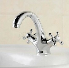 Chrome Brass Double Cross Handle Bathroom Sink Wash Basin Mixer Tap Faucet