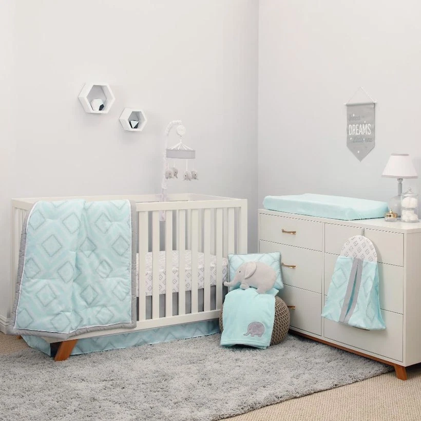 Mint and grey crib bedding top