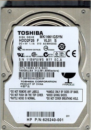 160 GB SATA Toshiba MK1661GSYN 7200RPM 16MB HDD 2,5" interne Festplatte