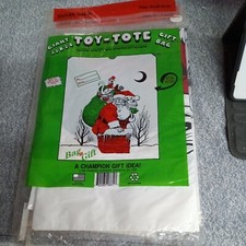 Vtg 92 Christmas Santa Toy Tote w/ Cotton Drawstring Gift Bag Sack 33x24" Xmas