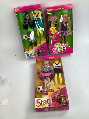 3 STACIE, TODD,POLLY POCKET PARTY  N PLAY BARBIE DOLL LOT MATTEL NRFB (L6)