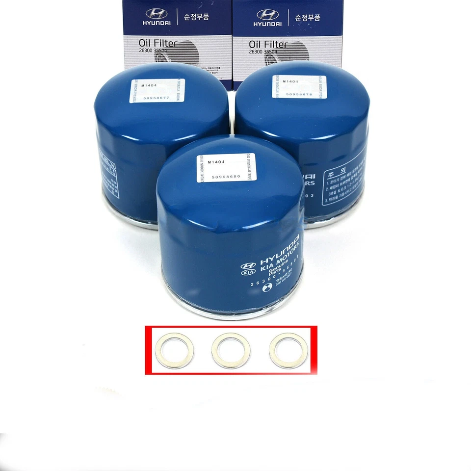 GENUINE For 06-19 HYUNDAI SONATA 2.4L 2359CC 3xEngine Oil Filters W/ Washers Foto 3 de 4