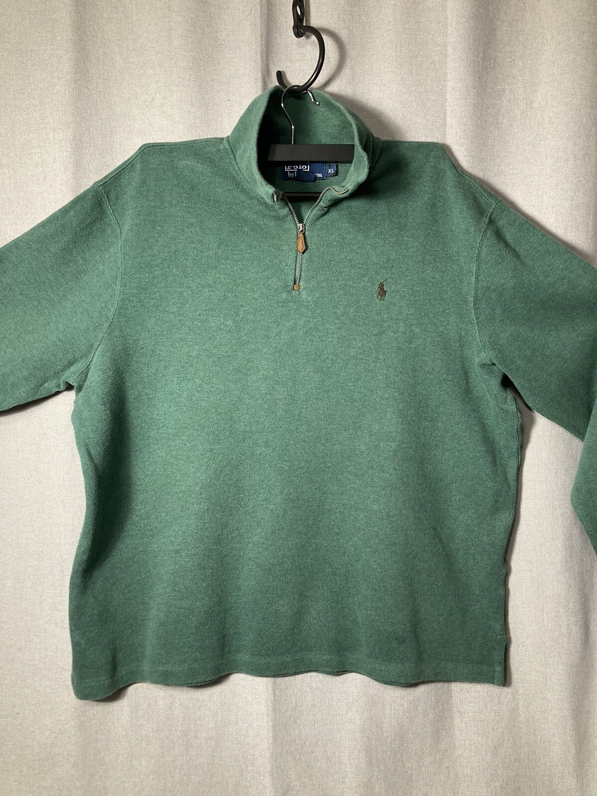Maglione Polo Ralph Lauren adulto XL pullover verde 1 4 cerniera pony da uomo