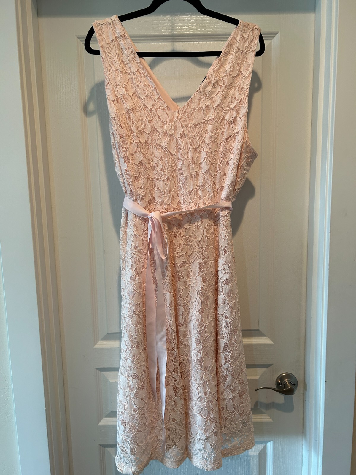 Lane Bryant Size 20 Pink Sleeveless Lace Overlay Dress Ribbon Belt
