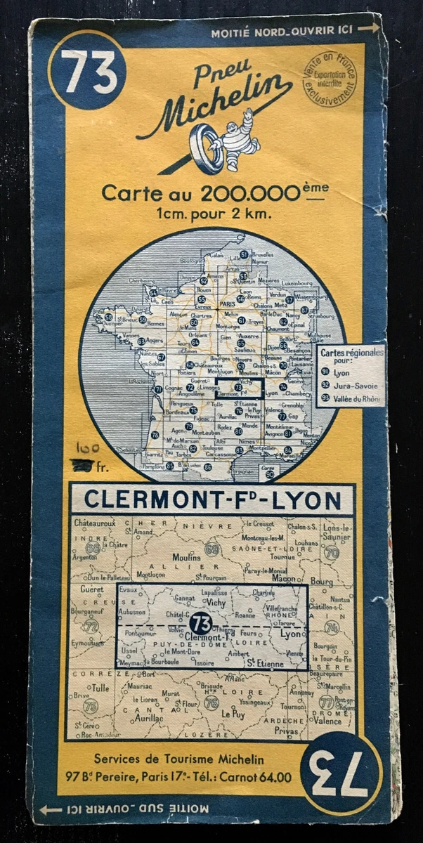 B - carte MICHELIN 76 AURILLAC - SAINT ETIENNE 1953