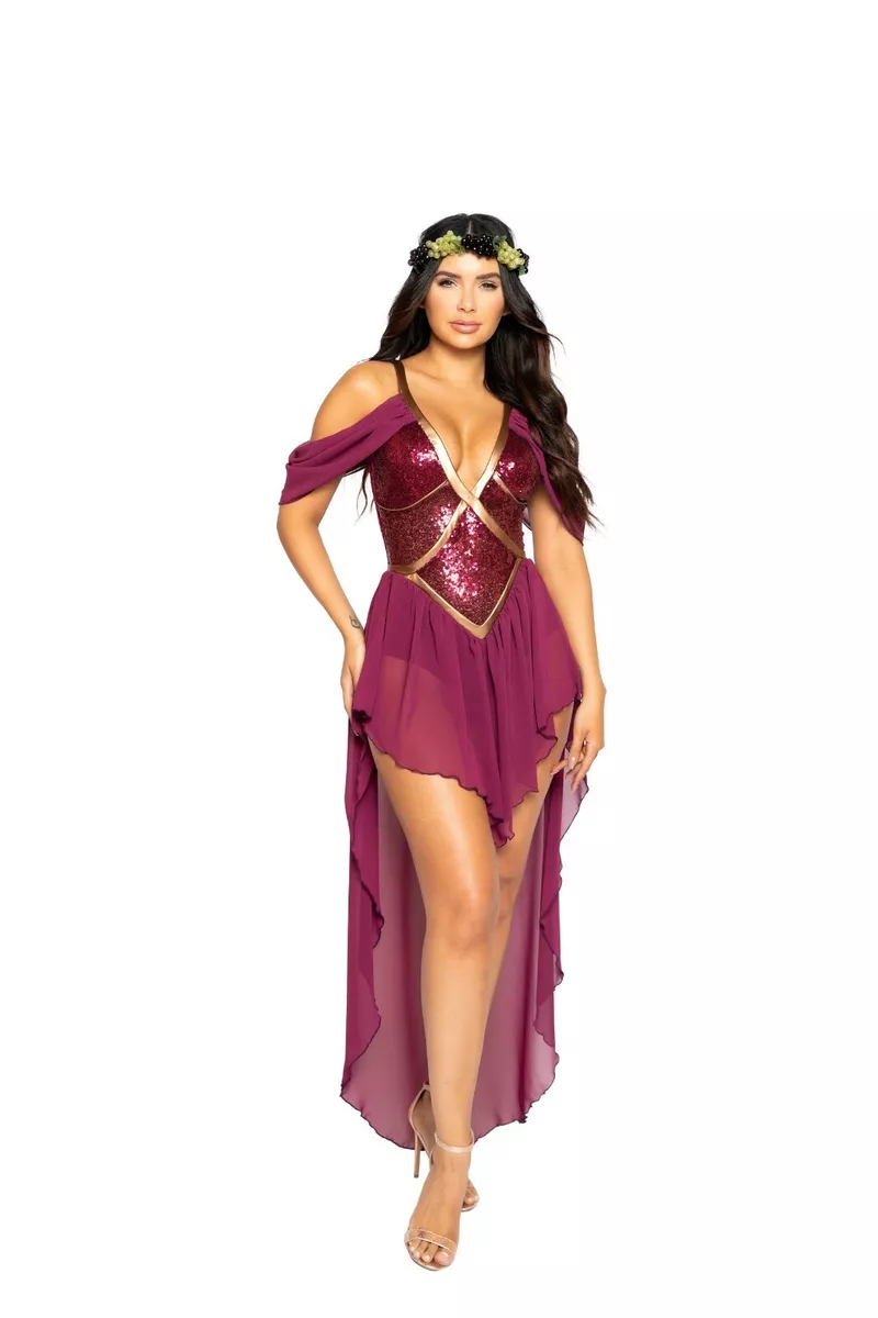 Roma Sexy Goddess Of Wine Burgundy Sequin Romper Dress Dionysus