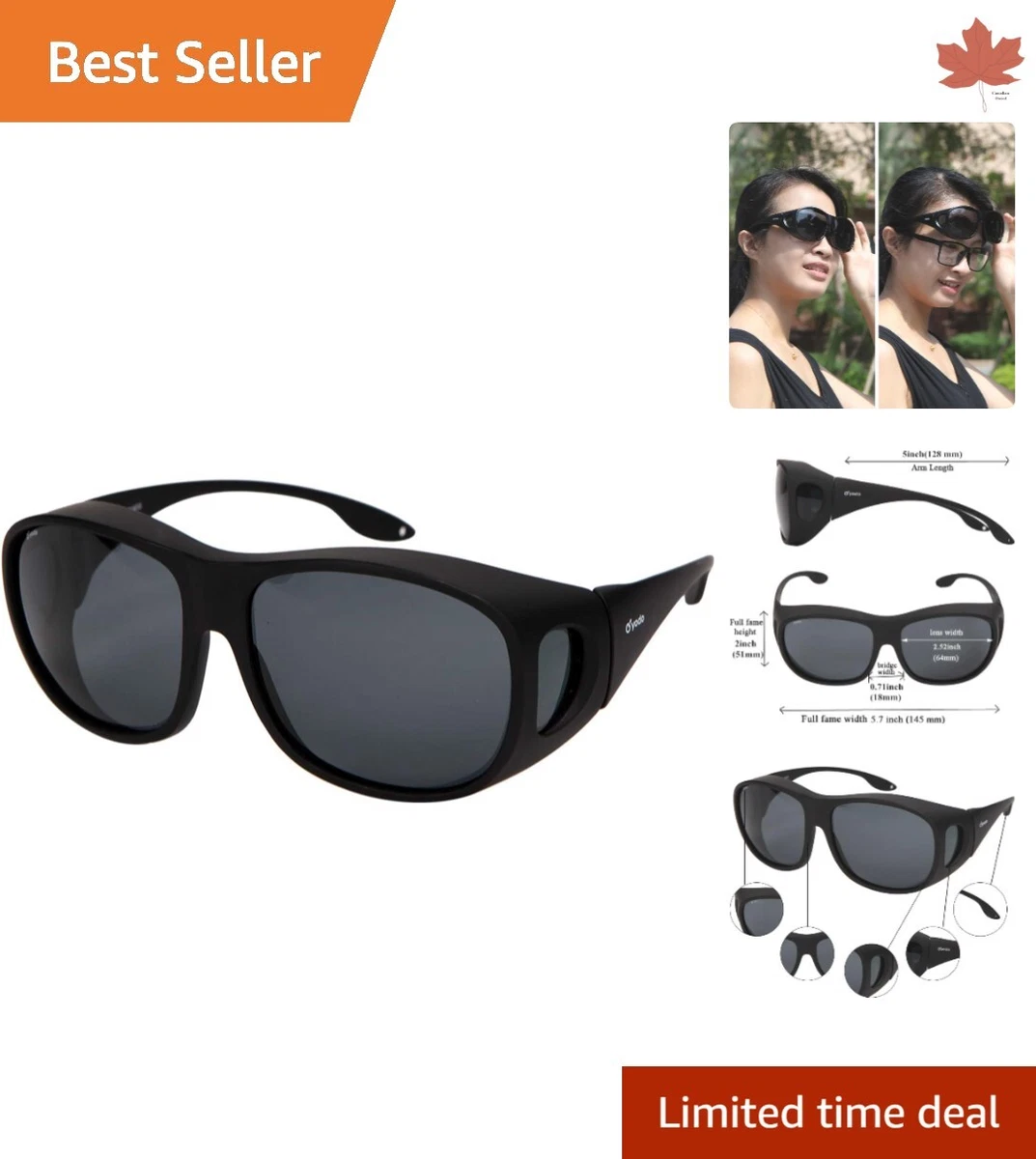 Durable Polarized Over Glasses Sunglasses for Men and Women - Medium, 1 pair