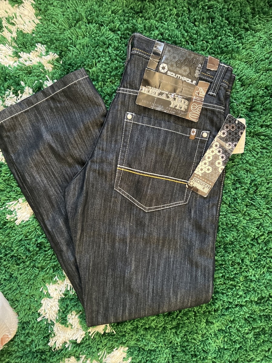 Southpole Black Mens Baggy Wide Leg Red Tab Pocket Jeans Southpole Black Mens Baggy Wide Leg Red Tab Pocket Jeans