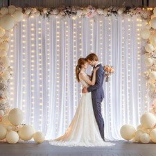 10 x 10 ft White Backdrop Curtains Lights String Polyester Drapes 2 Panels