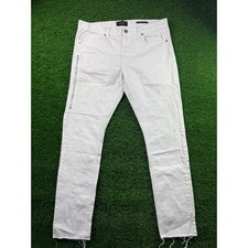 PacSun Mens Stacked Skinny White Jeans 34x32 Zipper Leg Raw Hem Denim StretchFit