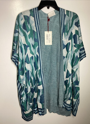 Maison Montagut Gunay Unisex Jacket in Flamed Linen Turquoise Pattern Medium