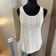 GAP Crochet Open Weave Lace Scoop Neck Tank Top White Cream Beach Casual Layer