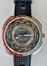 Vintage 1970s Sicura Globetrotter GMT Watch - Great Bezel & Dial - SPARES/REPAIR