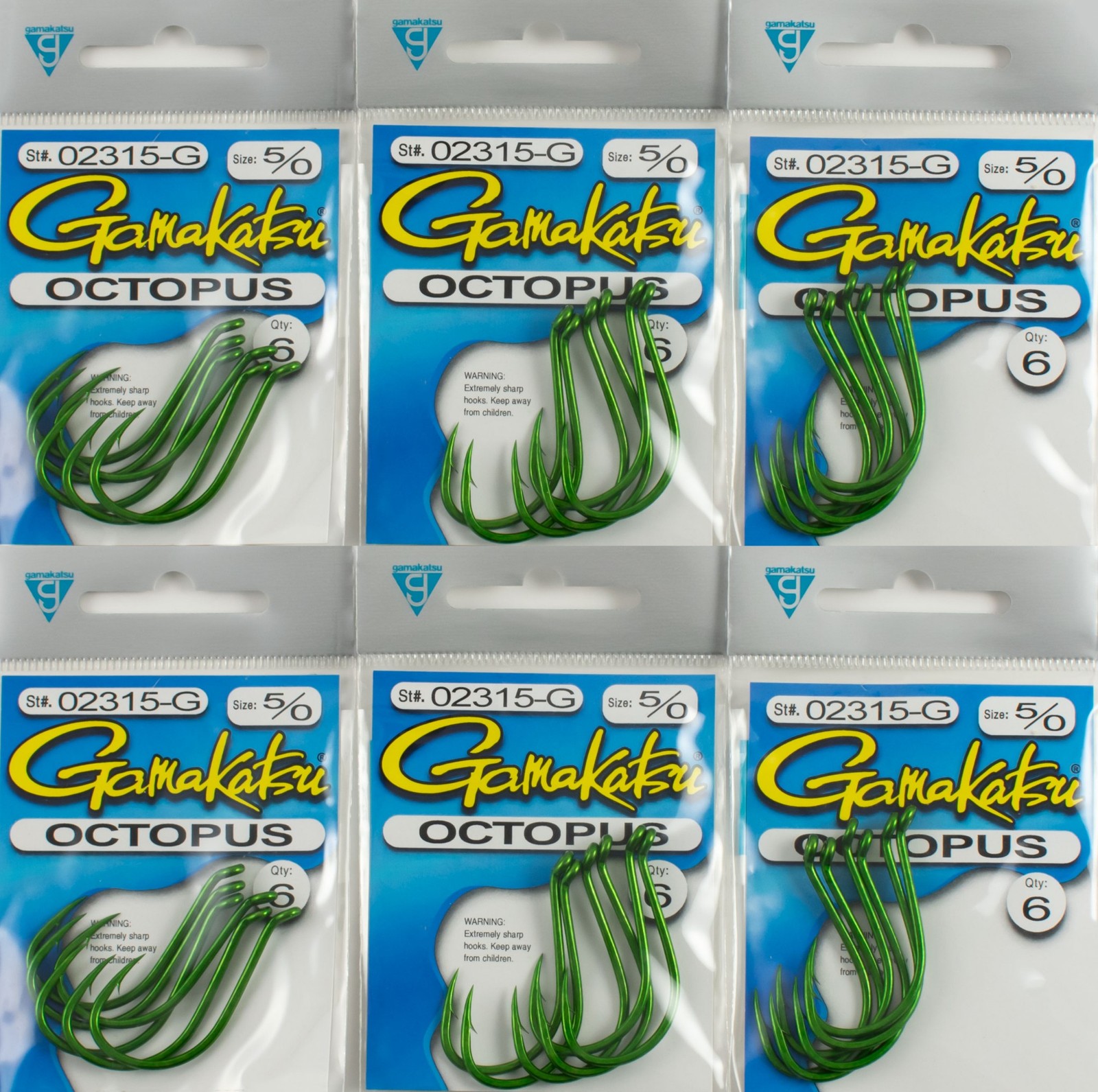 6pcs Gamakatsu 5/0 Octopus Green Fishing Hooks 02315-G K3388