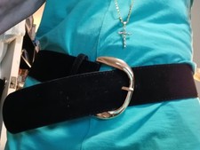 WOMEN WESTERN BLACK SUEDE BELT GOLDEN BUCKLE Medium belt length is 40.5 in NEW