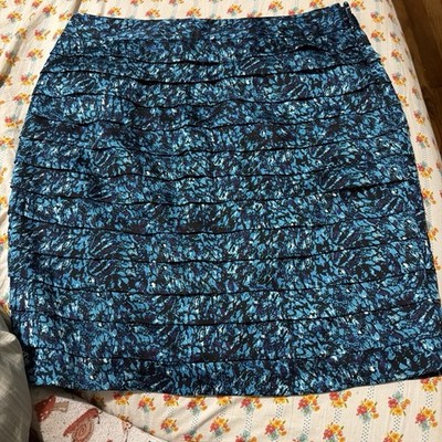 Cato Blue & Black Floral Pleated Mini Skirt Short Regular Size 12 Women