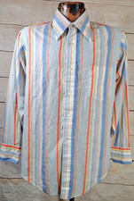 60's Vintage Disco Shirt Mens L MCM Rockabilly Stripe Blues Yellow Red White