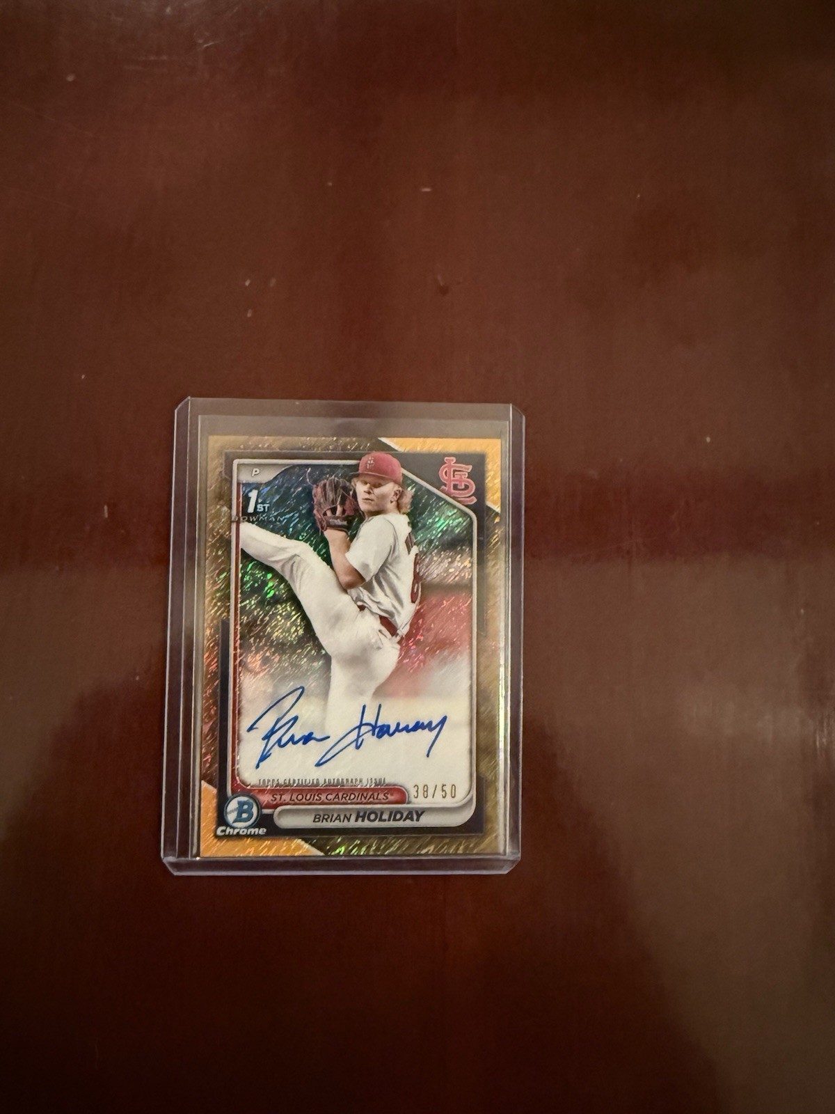 Brian Holiday Auto - 2024 Bowman Chrome Draft 1st Gold Shimmer - 38/50